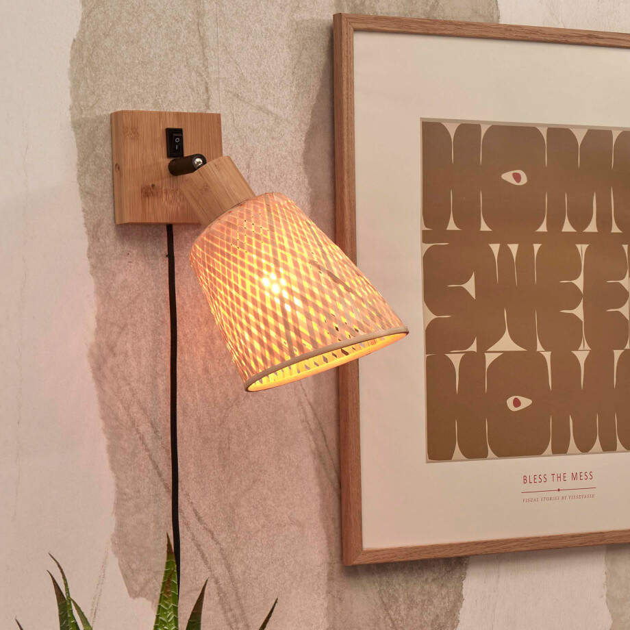 GOOD&MOJO Wandlamp 'Java' Bamboe, kleur Naturel/Zwart afbeelding 1