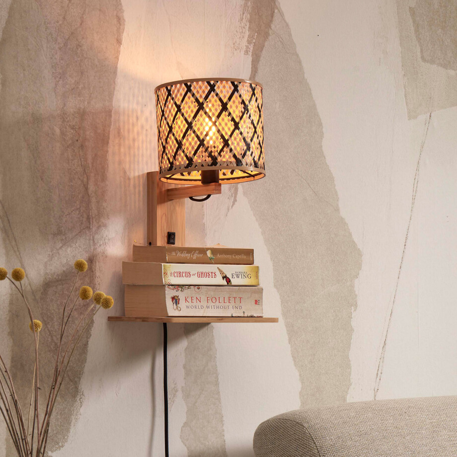 GOOD&MOJO Wandlamp 'Java' Met plankje, Bamboe, kleur Naturel/Zwart afbeelding 1