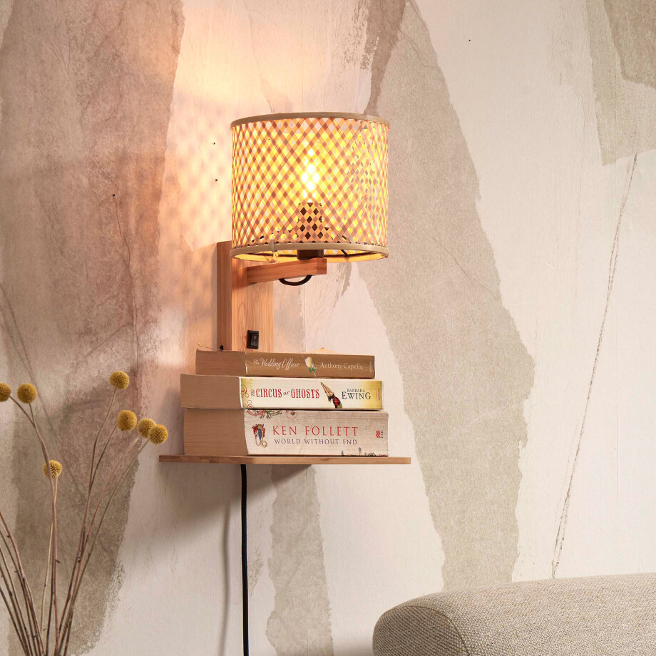 GOOD&MOJO Wandlamp 'Java' Met plankje, Bamboe, kleur Naturel afbeelding 1
