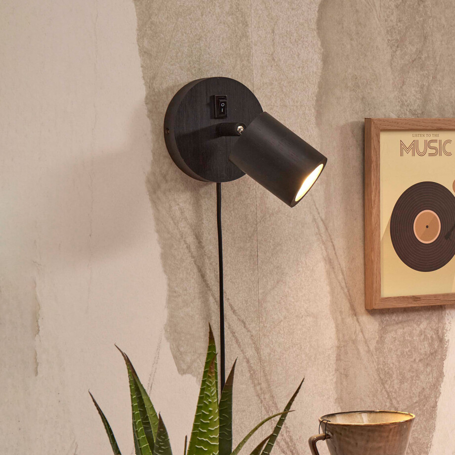 GOOD&MOJO Wandlamp 'Java' Spot, Bamboe, kleur Zwart afbeelding 1