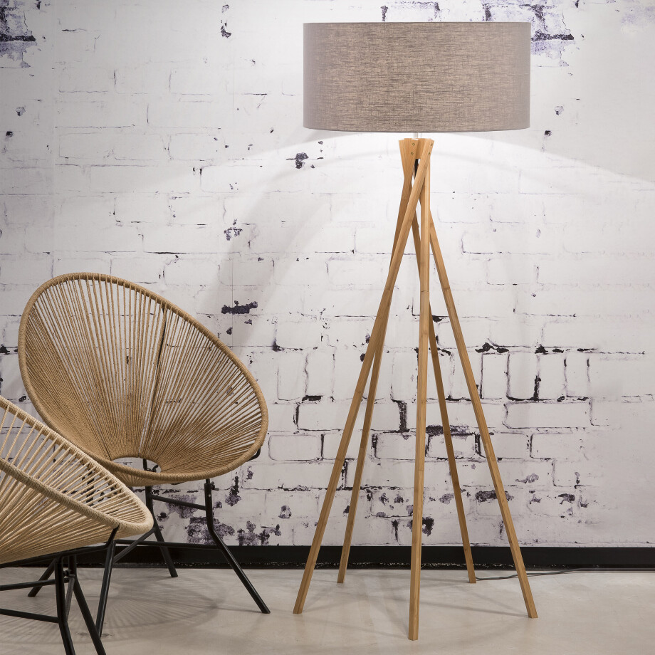 Good&Mojo Vloerlamp 'Kilimanjaro' Bamboe en Eco linnen, kleur Lichtgrijs afbeelding 1