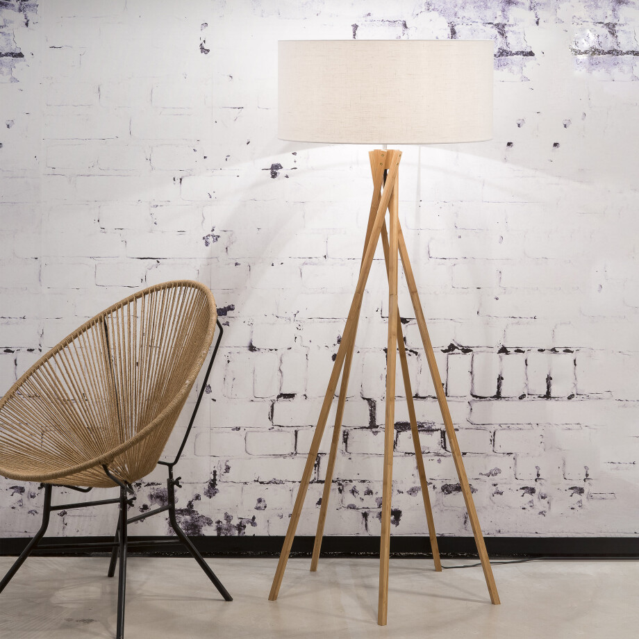 Good&Mojo Vloerlamp 'Kilimanjaro' Bamboe en Eco linnen, kleur Wit afbeelding 1