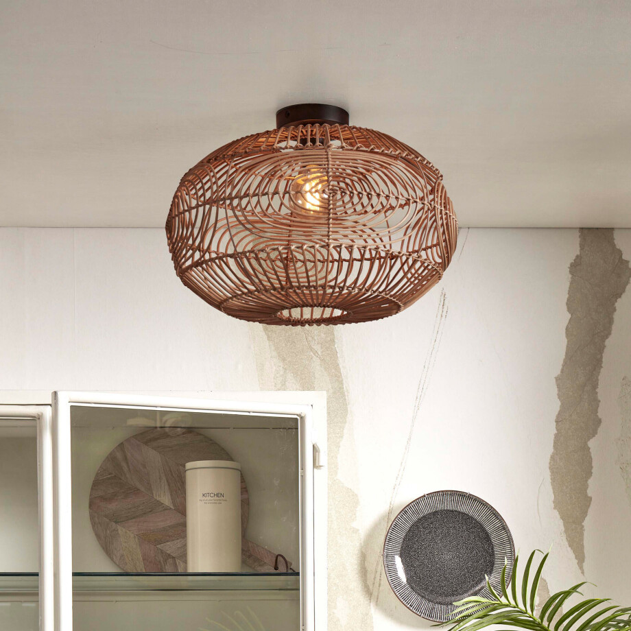 GOOD&MOJO Plafondlamp 'Madeira' Rotan, 48cm, kleur Naturel afbeelding 1