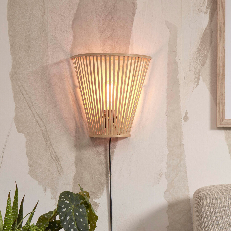 GOOD&MOJO Wandlamp 'Merapi' Bamboe, 30cm, kleur Naturel afbeelding 1