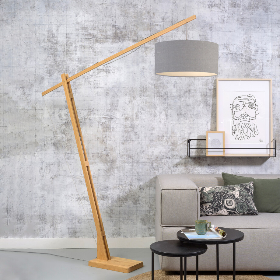GOOD&MOJO Vloerlamp 'Montblanc' Bamboe en Eco linnen, 207cm, kleur Donkerbeige afbeelding 1