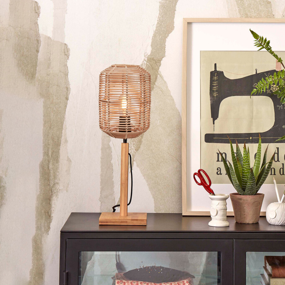 GOOD&MOJO Tafellamp 'Tanami' Bamboe en rotan, 45cm, kleur Naturel GOOD&MOJO Tafellamp 'Tanami' Bamboe en rotan, 45cm, kleur Naturel afbeelding 1