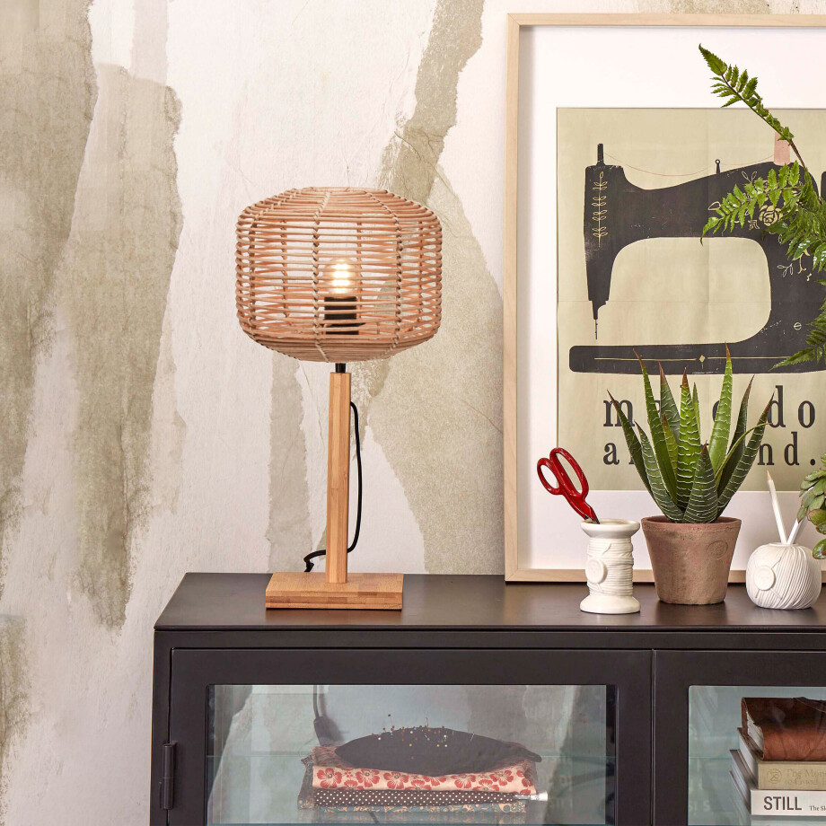 GOOD&MOJO Tafellamp 'Tanami' bamboe en rotan, 40cm, kleur Naturel GOOD&MOJO Tafellamp 'Tanami' bamboe en rotan, 40cm, kleur Naturel afbeelding 1