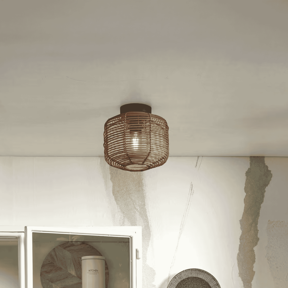 GOOD&MOJO Plafondlamp 'Tanami' Rotan, 25cm, kleur Naturel afbeelding 1