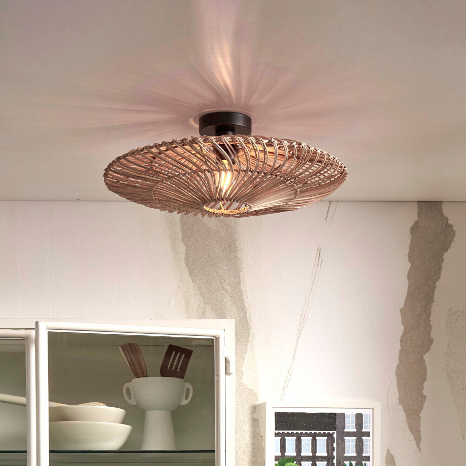 GOOD&MOJO Plafondlamp 'Zanzibar' Rotan, 55cm, kleur Naturel afbeelding 1