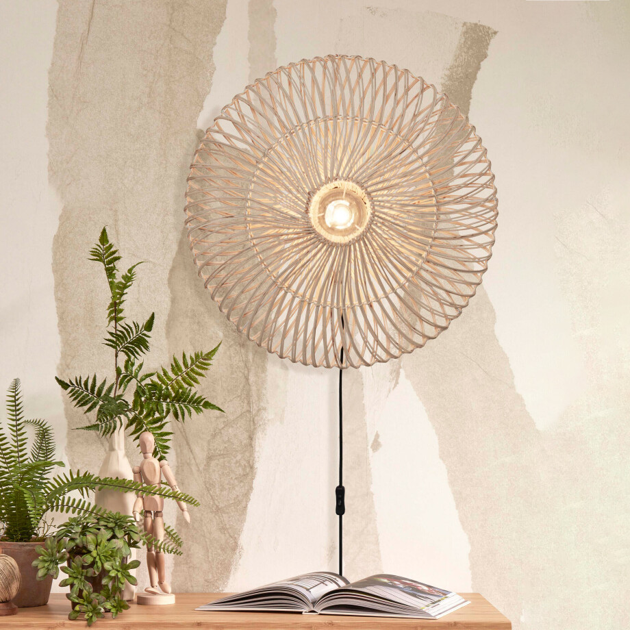 GOOD&MOJO Wandlamp 'Zanzibar' Rotan, 55cm, kleur Wit afbeelding 1