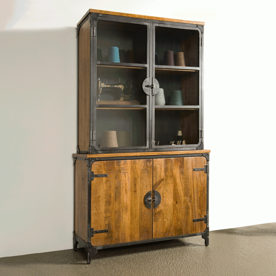 Tower Living Vitrinekast 'Basto' 210 x 120cm, Mangohout Tower Living Vitrinekast 'Basto' 210 x 120cm, Mangohout afbeelding