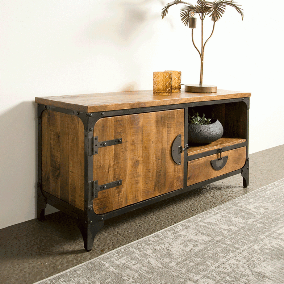 Tower Living TV-meubel 'Basto' 120cm, Mangohout Tower Living TV-meubel 'Basto' 120cm, Mangohout afbeelding