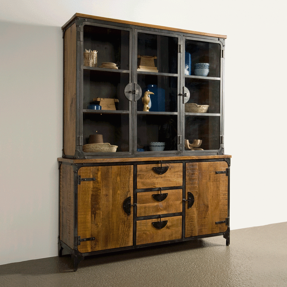 Tower Living Vitrinekast 'Basto' 210 x 160cm, Mangohout Tower Living Vitrinekast 'Basto' 210 x 160cm, Mangohout afbeelding