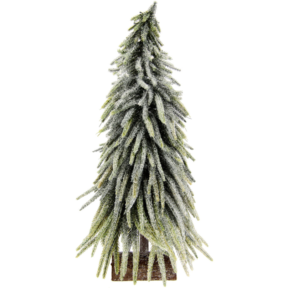 I.GE.A. Deco-boom Kerstdecoratie, kerstboom Kunstmatige mini spar met ijs op houten sokkel 32 cm (1 stuk) afbeelding 1