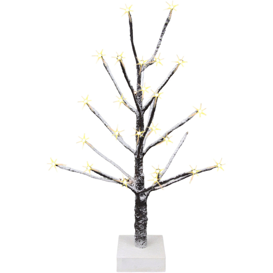 I.GE.A. Deco-boom Kunstmatige kerstboom, kunstboom, kerstdecoratie met kunstsneeuw en led verlichting op houten voet, bruin, hoogte ca. 65 cm (1 stuk) afbeelding 1