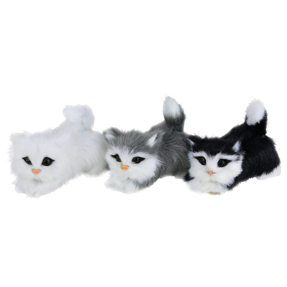 I.GE.A. Decoratief figuur Dierfiguur mini katten 3-pack Kunstbont standbeeld ornament decoratiedier decoratief object pluche dier (3 stuks) afbeelding 1