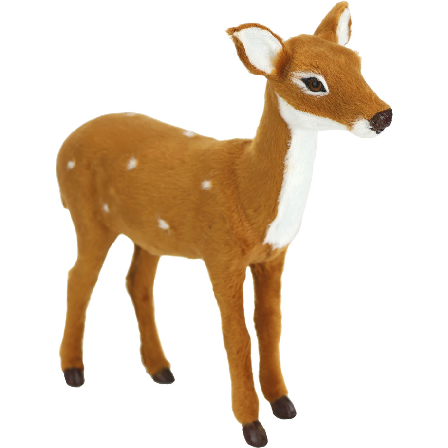 I.GE.A. Decoratief figuur Dierfiguur ree van kunstbont Realistisch bosdier standbeeld ornament knuffeldier kerstdecoratie (1 stuk) afbeelding 1