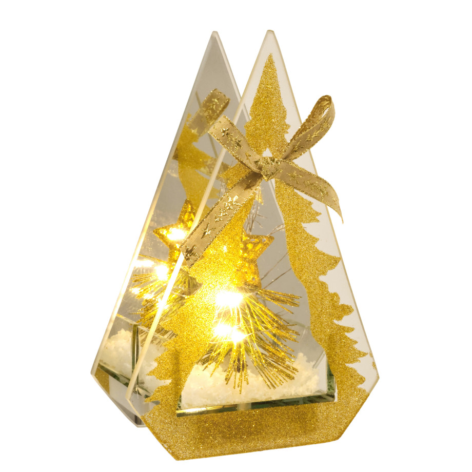 I.GE.A. Decoratief led-figuur Decoratieobject van glas met LED-licht Met kerstboom kunstsneeuw decoratie kerst kerstdecoratie decoratie (1 stuk) afbeelding 1