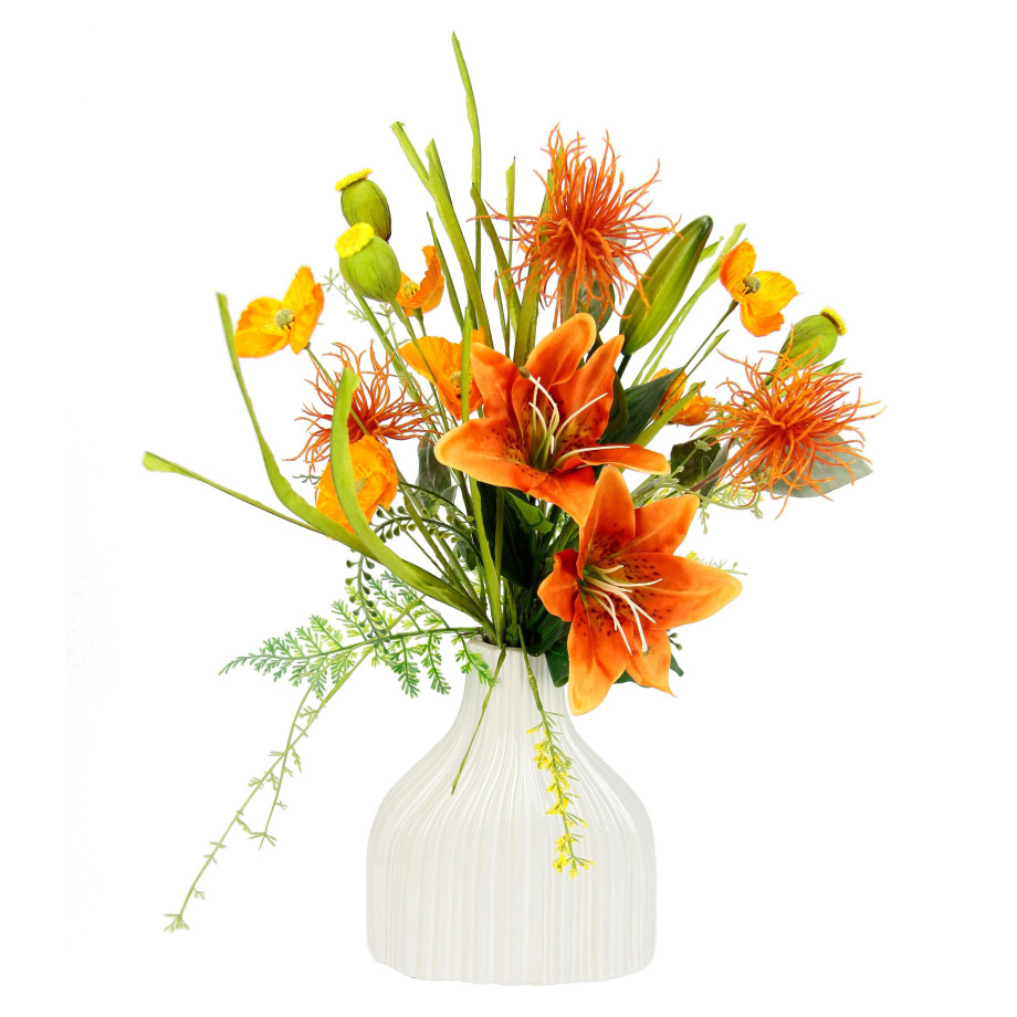 I.GE.A. Kunstbloem Blumenarrangement aus Lilien und Mohnblumen in Vase aus Keramik (1 stuk) afbeelding 1