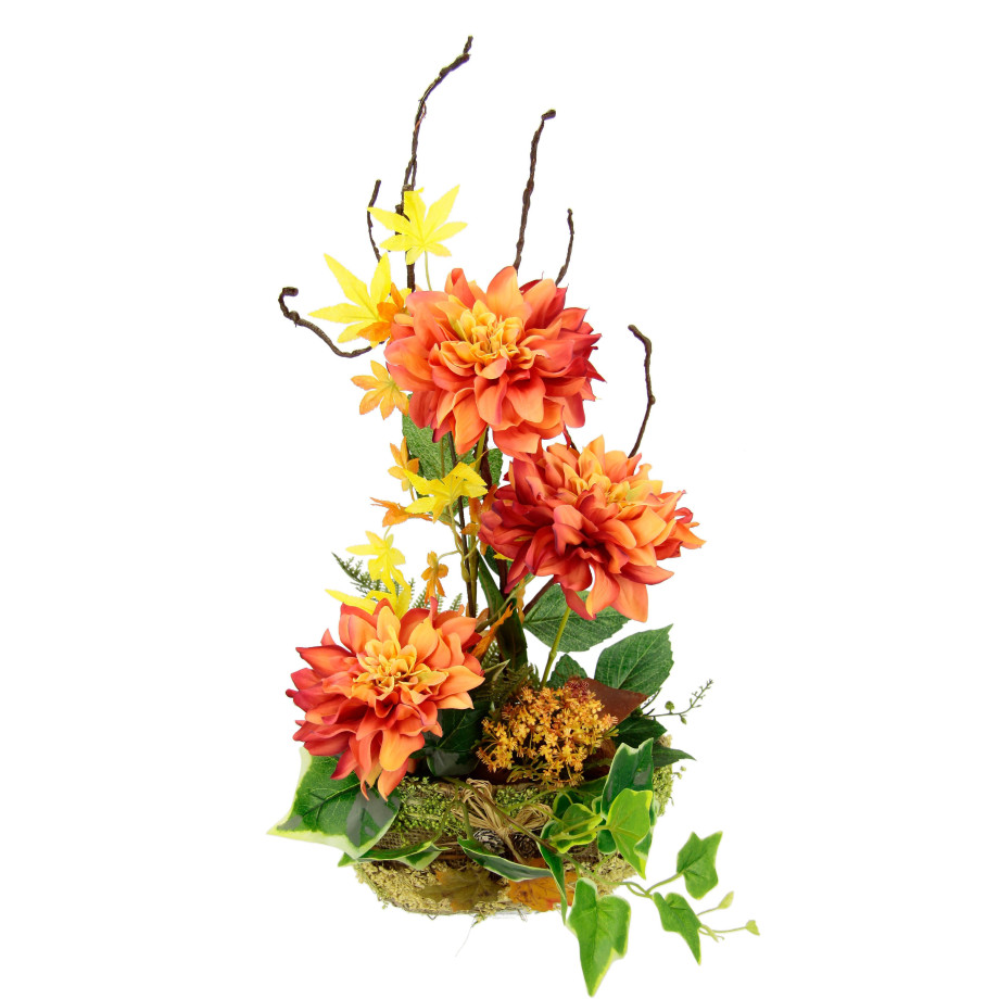 I.GE.A. Kunstbloem Dahlia-arrangement in plantenschaal arrangement van kunstbloemen (1 stuk) afbeelding 1