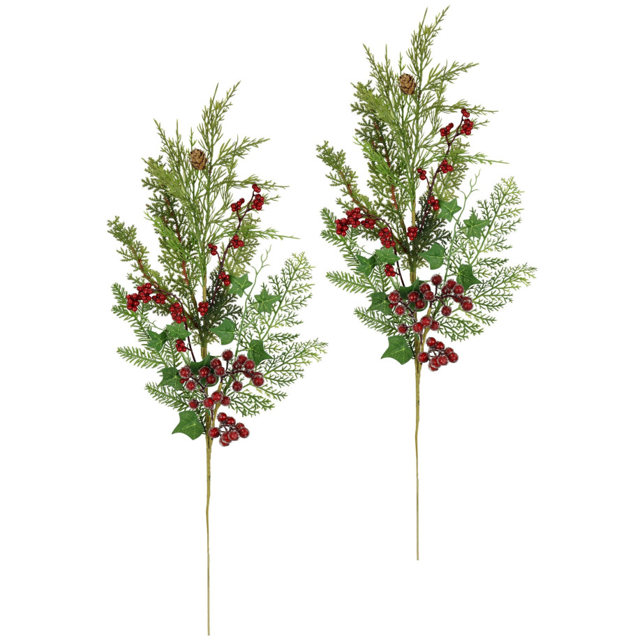 I.GE.A. Kunsttak Kersttak den/bessen/klimop/thuja set van 2 kunstmatige tak bloem kerstdecoratie decoratieve tak decoratie (2 stuks) afbeelding 1