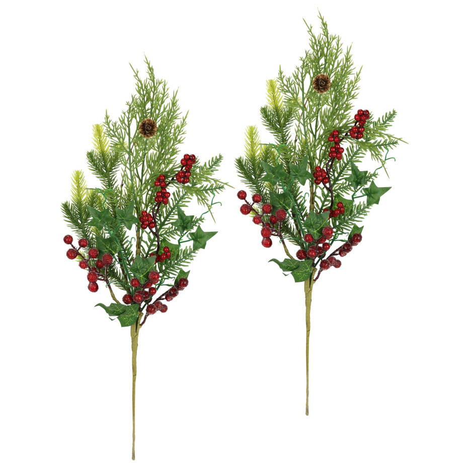 I.GE.A. Kunsttak Kersttak den/bessen/klimop/thuja set van 2 kunstmatige tak bloem kerstdecoratie decoratieve tak decoratie (2 stuks) afbeelding 1