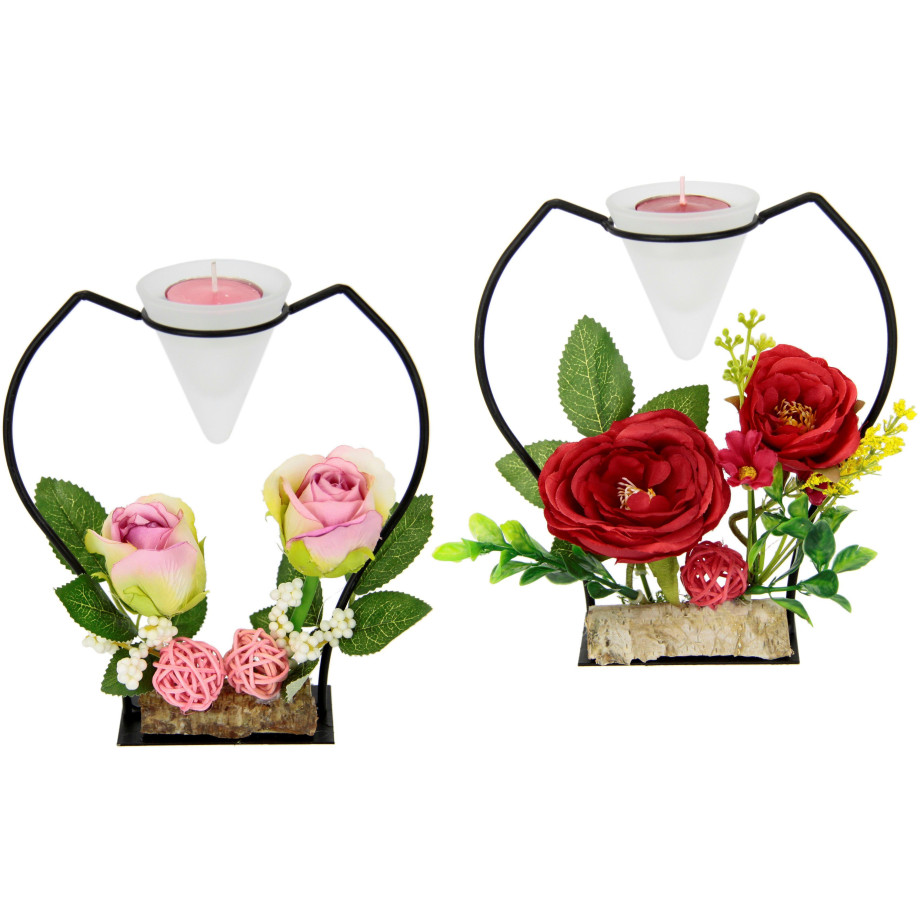 I.GE.A. Waxinelichthouder Rosé Glas, metaal, kunststof, rood/roze (set, 2 stuks) afbeelding 1