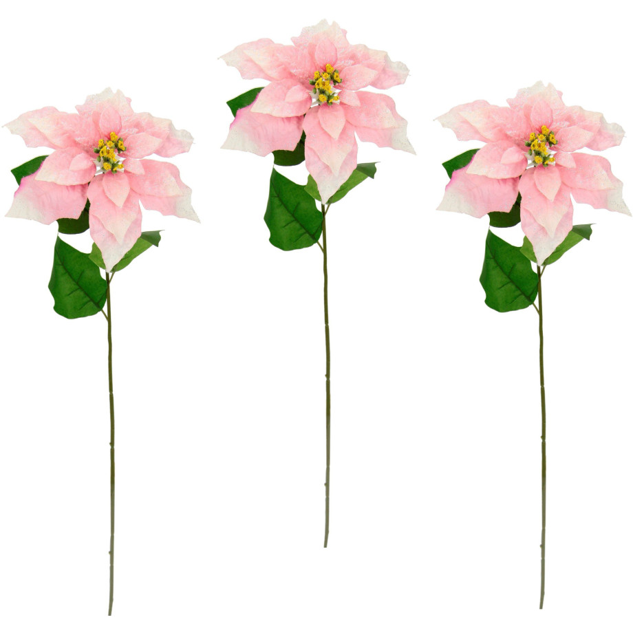 I.GE.A. Winterse kunstplant Kunstbloem, kunstmatige poinsettia, kerstdecoratie (set, 3 stuks) afbeelding 1
