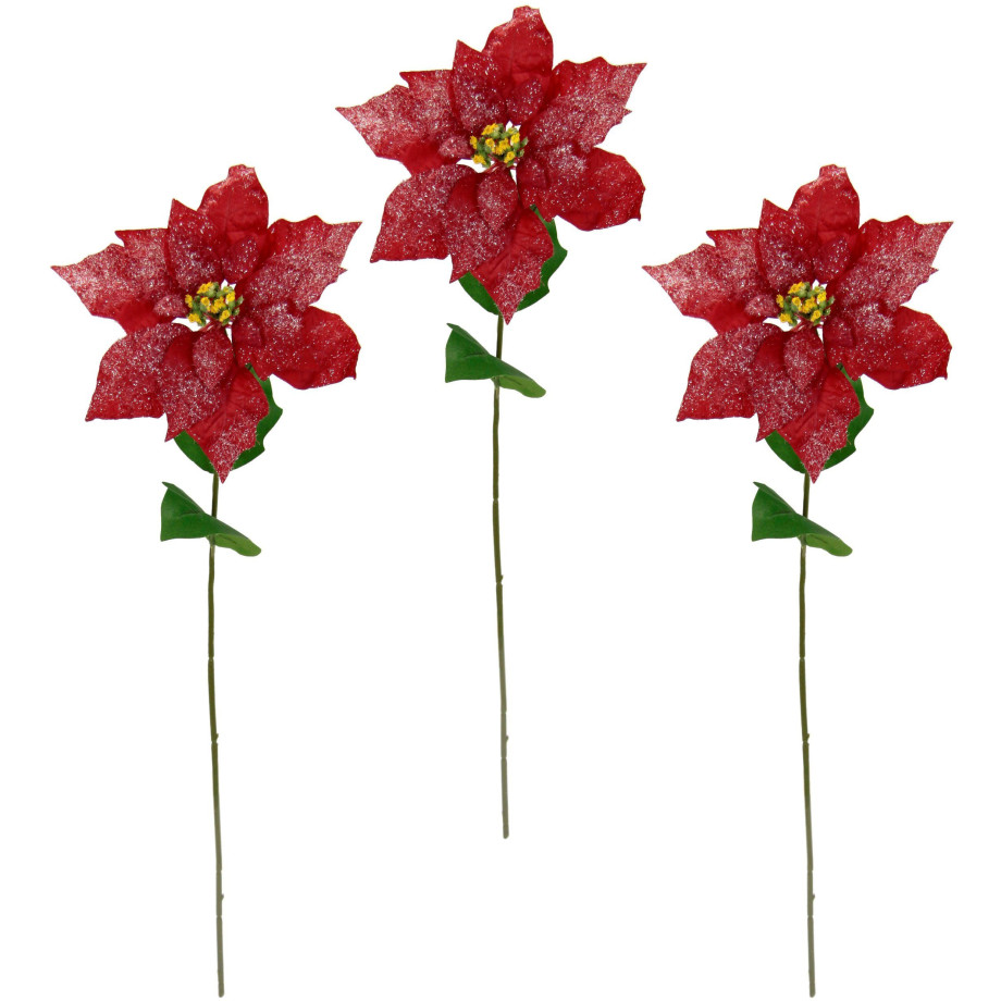 I.GE.A. Winterse kunstplant Kunstbloem, kunstmatige poinsettia, kerstdecoratie (set, 3 stuks) afbeelding 1