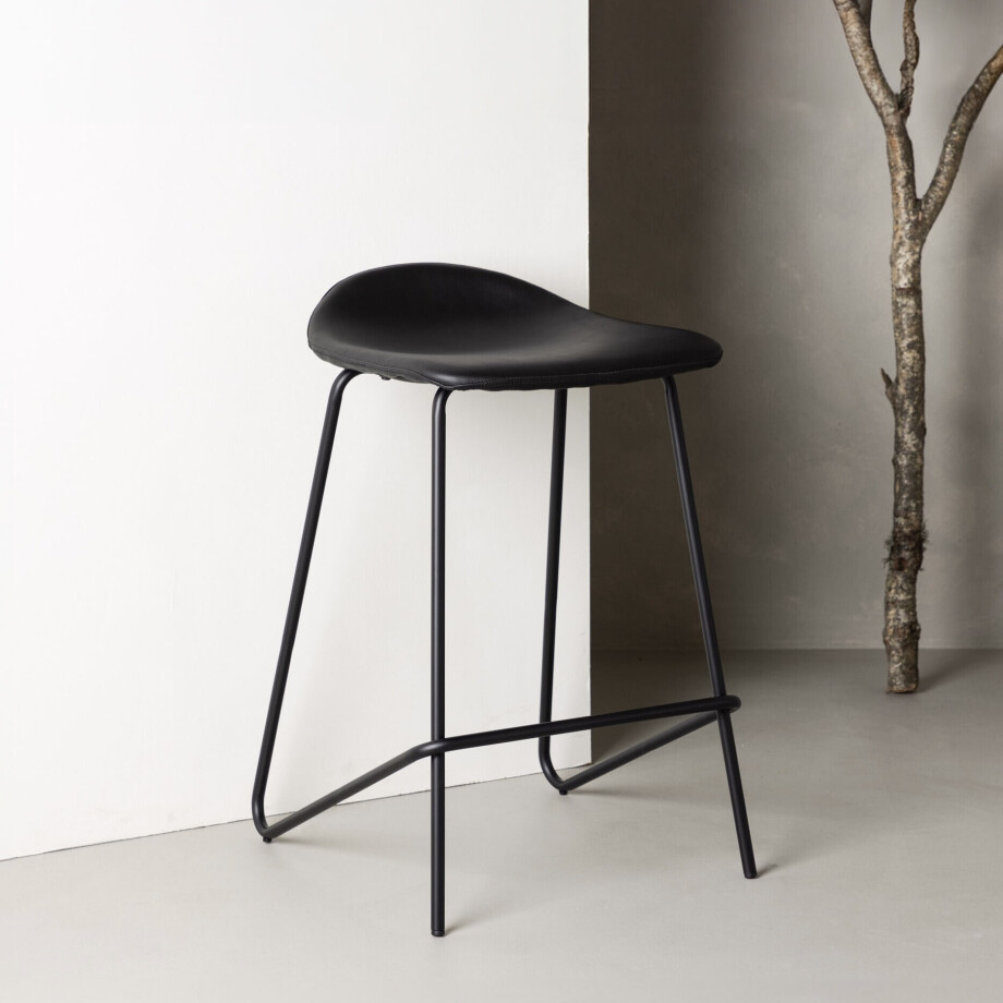 Nohr Barkruk 'Meggan' Lederlook, kleur Zwart (zithoogte 66cm) afbeelding 1