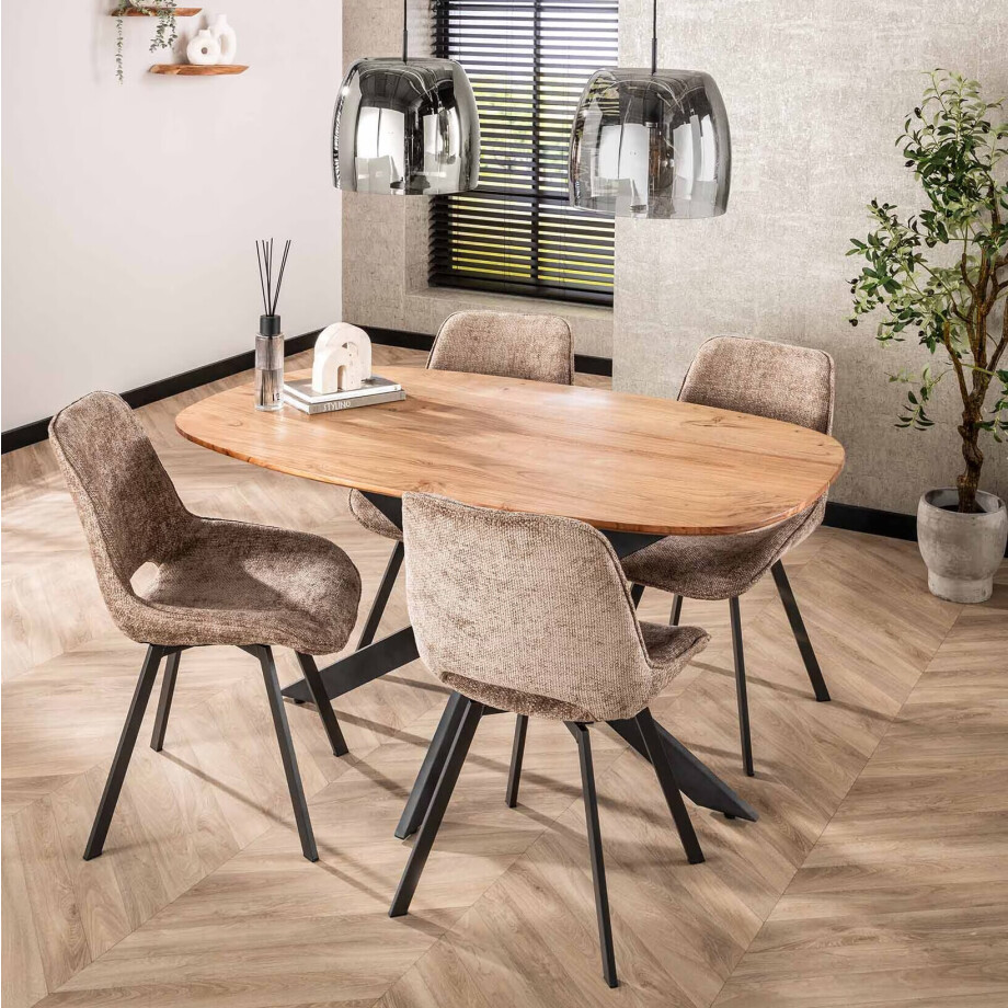 LifestyleFurn Eettafel 'Imre' Deens ovaal, Acaciahout, 150 x 90cm afbeelding 1