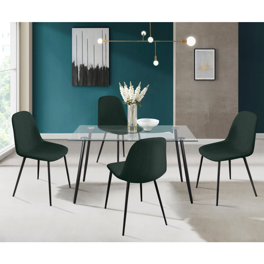 INOSIGN Eethoek Danny-Miller Glazen tafel 140x80 cm met 4 stoelen (cord), frame van metaal (set, 5-delig) afbeelding 1