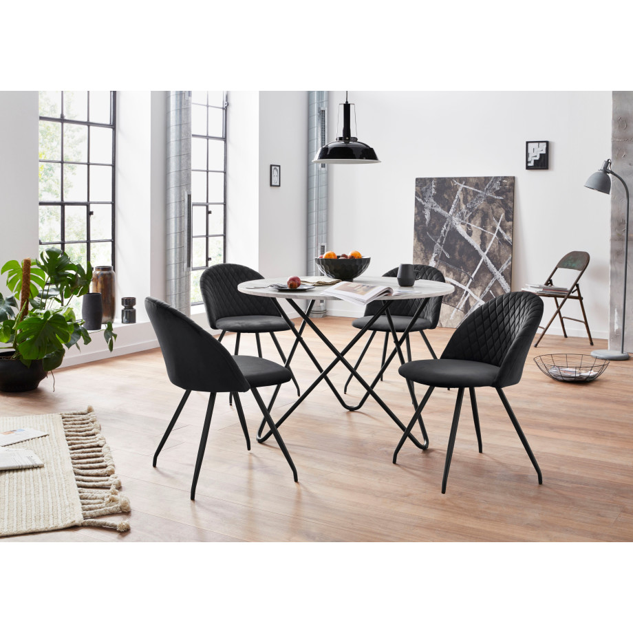 INOSIGN Eethoek Emmajonas moderne ronde tafel in marmerlook (set, 5-delig) afbeelding 1