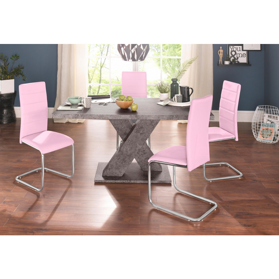 INOSIGN Eethoek met 4 stoelen en tafel in cement-look (set, 5-delig) afbeelding 1