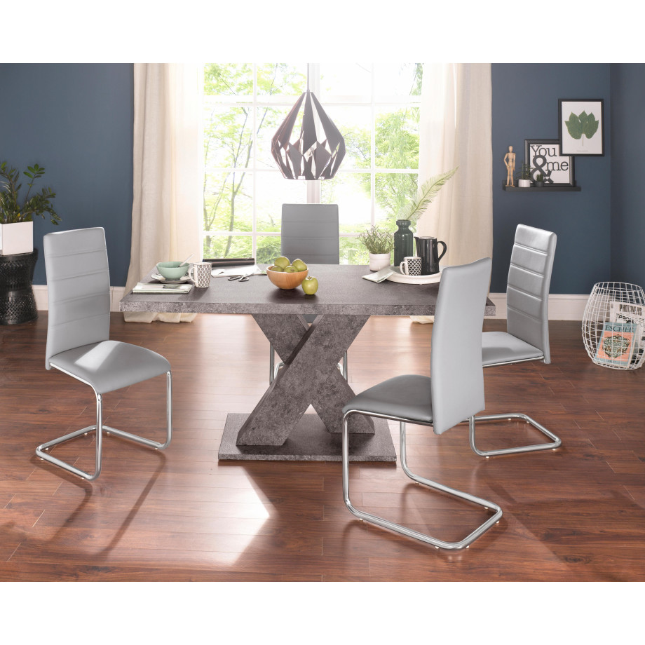 INOSIGN Eethoek met 4 stoelen en tafel in cement-look (set, 5-delig) afbeelding 1