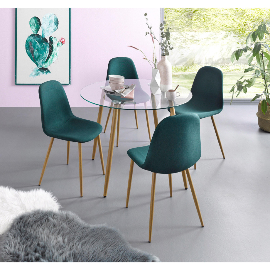 INOSIGN Eethoek MILLER Glazen tafel met 4 stoelen (weefstof) (set, 5-delig) afbeelding 1