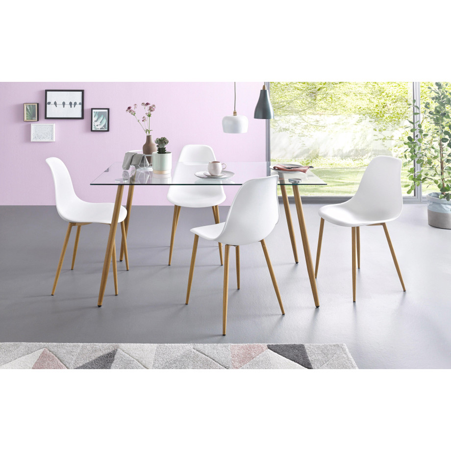 INOSIGN Eethoek MILLER Hoekige glazen tafel met 4 stoelen (kunststof kuipzitting) (set, 5-delig) afbeelding 1