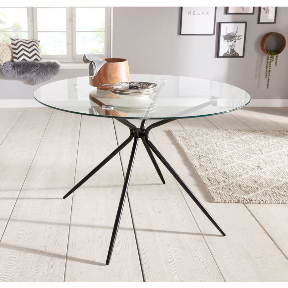 INOSIGN Glazen tafel Silvi rond, ø 110 cm, zwart metalen frame afbeelding 1