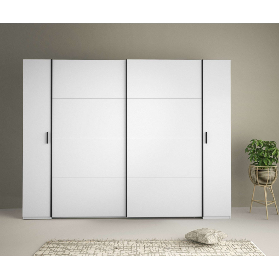 INOSIGN Kledingkast Antioch met 10 planken en 2 kledingstangen, zwarte handgrepen Garderobe met 2 schuifdeuren en 2 draaideuren, B/H/D 270/207/61 cm afbeelding 1