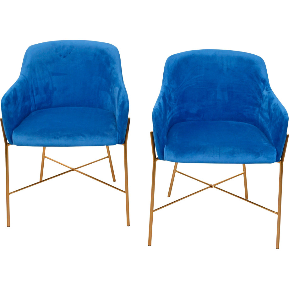 INOSIGN Stoel Fauteuil met frame van stalen buis, goudkleur, veloursovertrek (set, 2 stuks) afbeelding 1