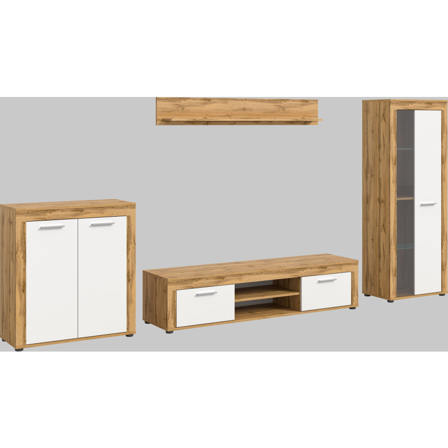 INOSIGN Woonkamerset Aosta, Breedte 330cm, bestaand uit Highboard, Lowboard, Wandplank, Vitrine afbeelding 1