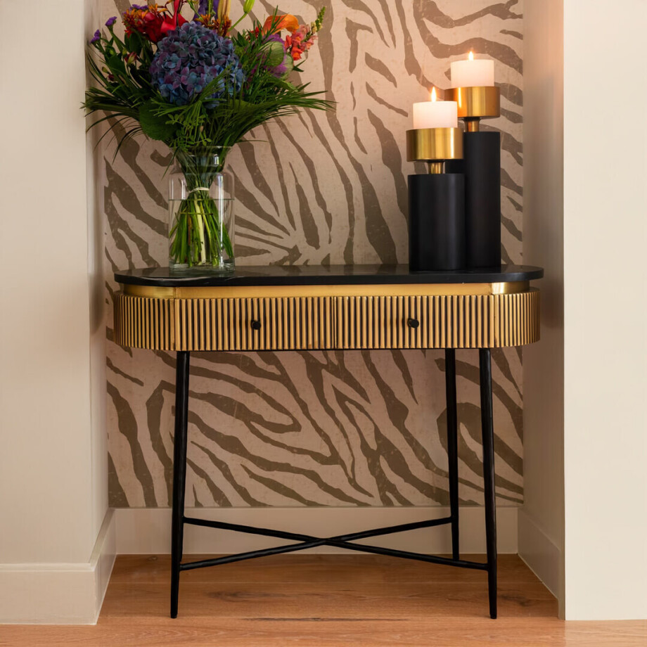 Richmond Sidetable 'Ironville' Marmer en Brass, 100cm afbeelding 1