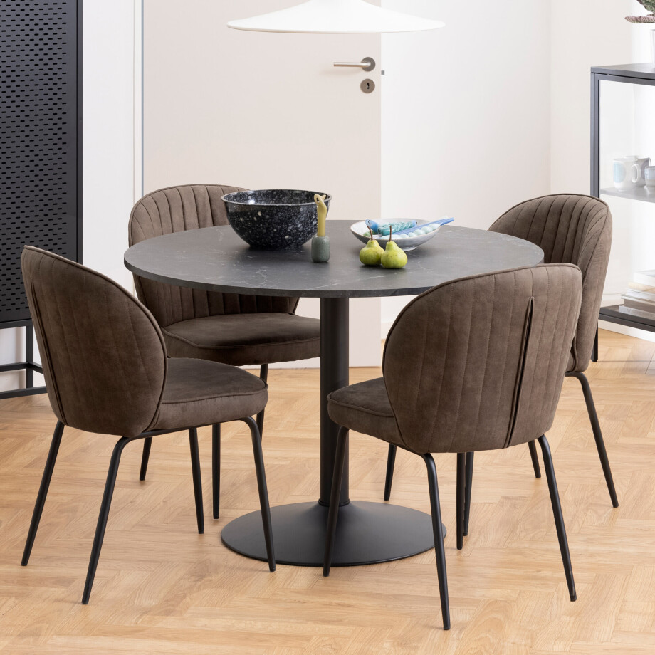 Bendt Ronde Eettafel 'Ivana' Marmerprint, Ø110cm, kleur Zwart Bendt Ronde Eettafel 'Ivana' Marmerprint, Ø110cm, kleur Zwart afbeelding 1