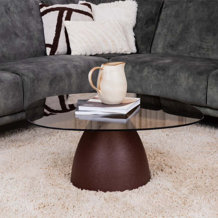 Sohome Organische Salontafel 'Jacky' Glas en gecoat staal, 86 x 76cm, kleur Burgundy afbeelding 1