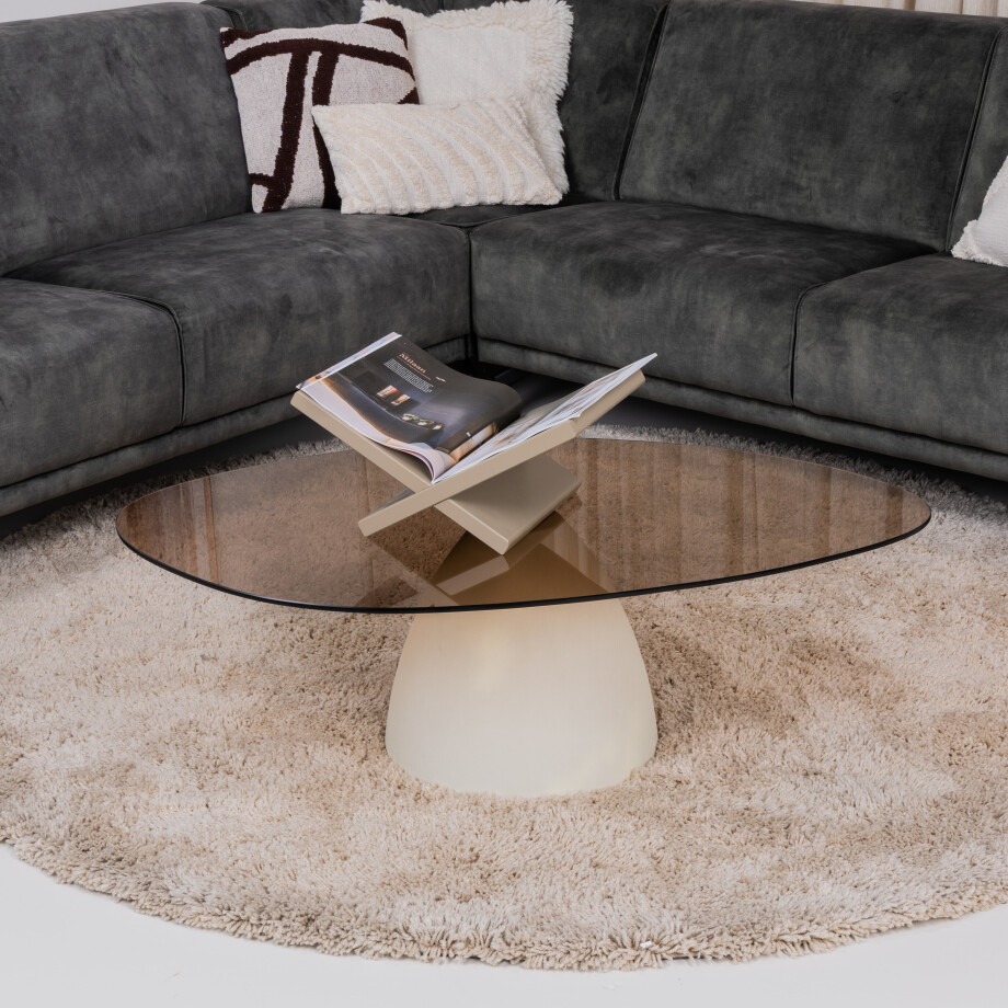 Sohome Organische Salontafel 'Jacky' Glas en betonlook, 110 x 65cm afbeelding 