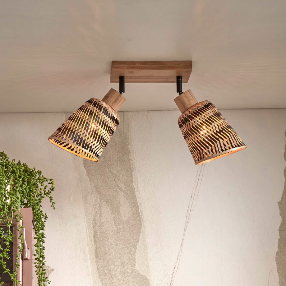 GOOD&MOJO Plafondlamp 'Java' 2-lamps, Bamboe, kleur Naturel/Zwart GOOD&MOJO Plafondlamp 'Java' 2-lamps, Bamboe, kleur Naturel/Zwart afbeelding 1