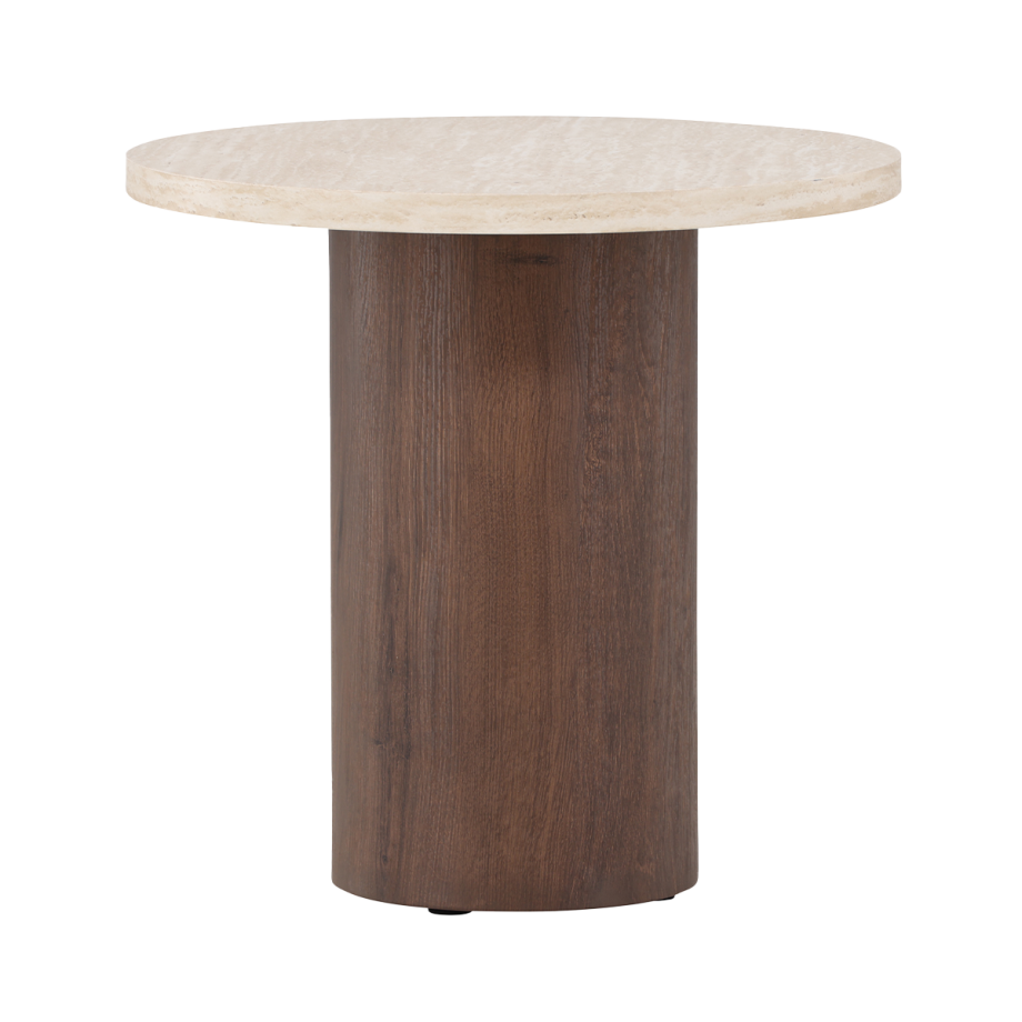 Jente ronde houten bijzettafel donkerbruin met travertine tafelblad- Ø 50 cm afbeelding 1