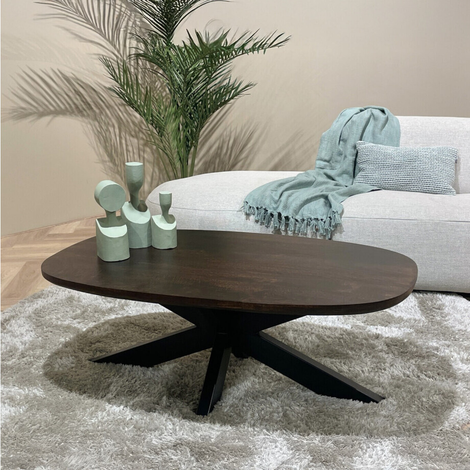 Livingfurn Deens ovale Salontafel 'Jesper' 120 x 75cm, kleur Donkerbruin afbeelding 1