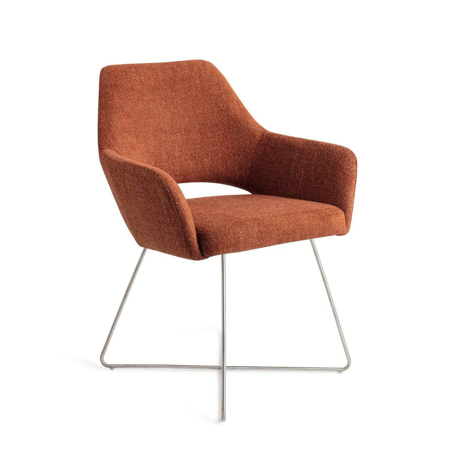 Jesper Home Eetkamerstoel 'Yanai' Cross Steel, kleur Tuscan Terra afbeelding 1