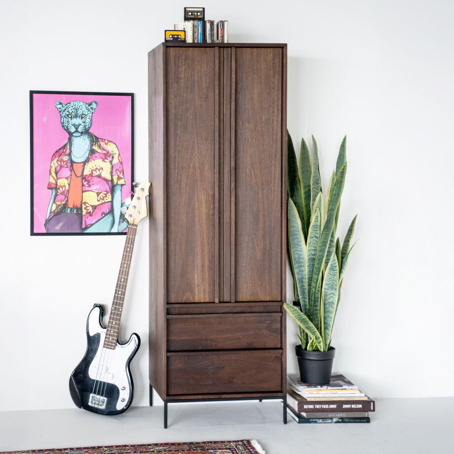 Eleonora Opbergkast 'Jimmy' Mangohout en Metaal, 180 x 60cm, kleur Bruin Eleonora Opbergkast 'Jimmy' Mangohout en Metaal, 180 x 60cm, kleur Bruin afbeelding 1